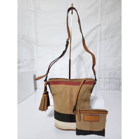BURBERRY Canvas Mega Check Mini Ashby Hobo Saddle Bag Brown/Beige - Picture 1 of 14